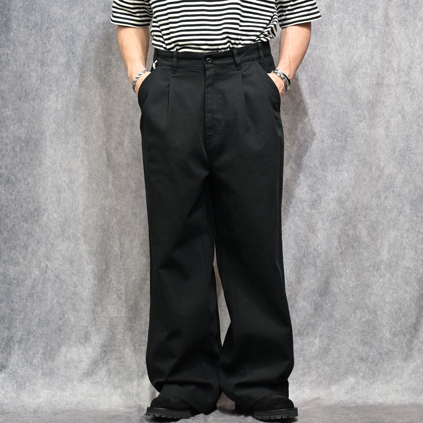 CHINO WIDE TROUSERS （BLACK） / チノパンツ ワイドトラウザー （ブラック） 2026SS-PT2-YT