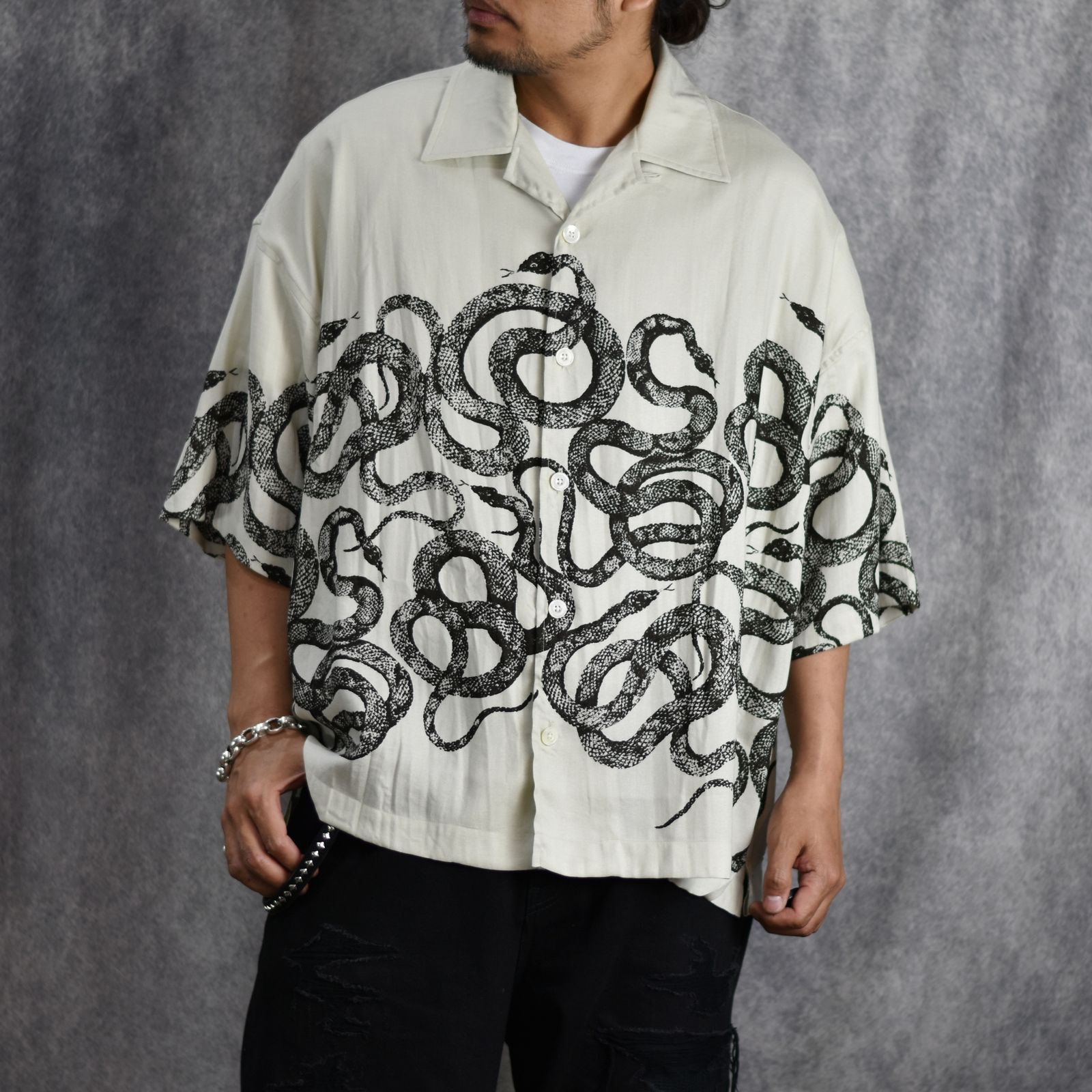 5 SLEEVES DROP SHOULDER SH (IVORY) / 5分袖 ドロップショルダー オープンカラーシャツ