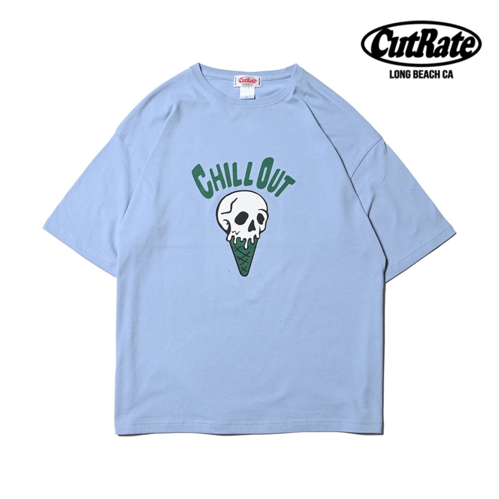 SKULL CREAM LOGO DROPSHOULDER S/S T-SHIRT (ACID BLUE) / ドロップショルダー プリントTシャツ