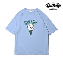 SKULL CREAM LOGO DROPSHOULDER S/S T-SHIRT (ACID BLUE) / ドロップショルダー プリントTシャツ