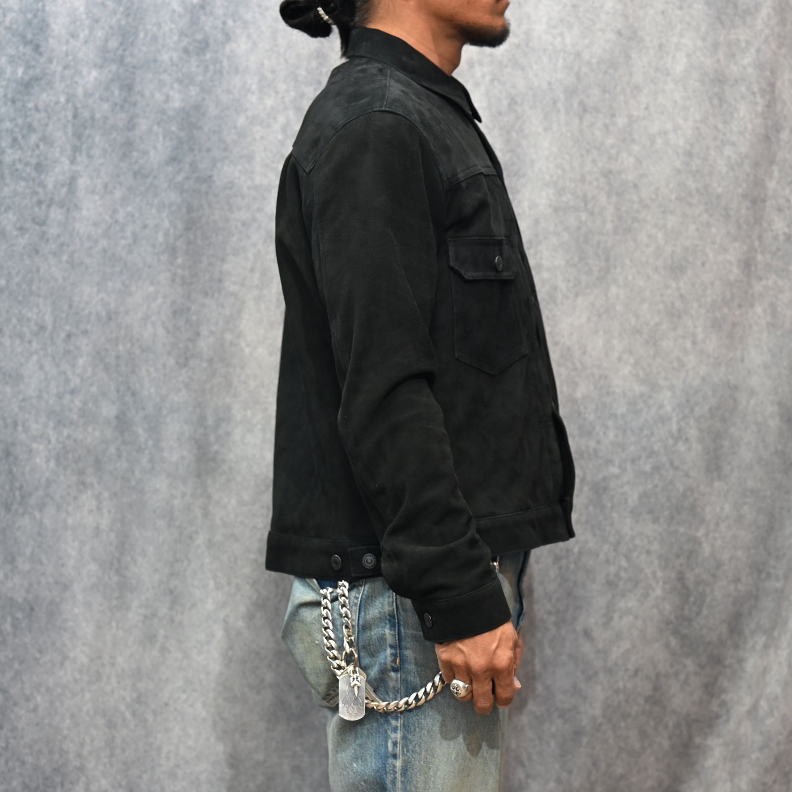 Sheep Suede Trucker JKT （BLK） / シープスエード トラッカージャケット  （ブラック）｜2509-8003