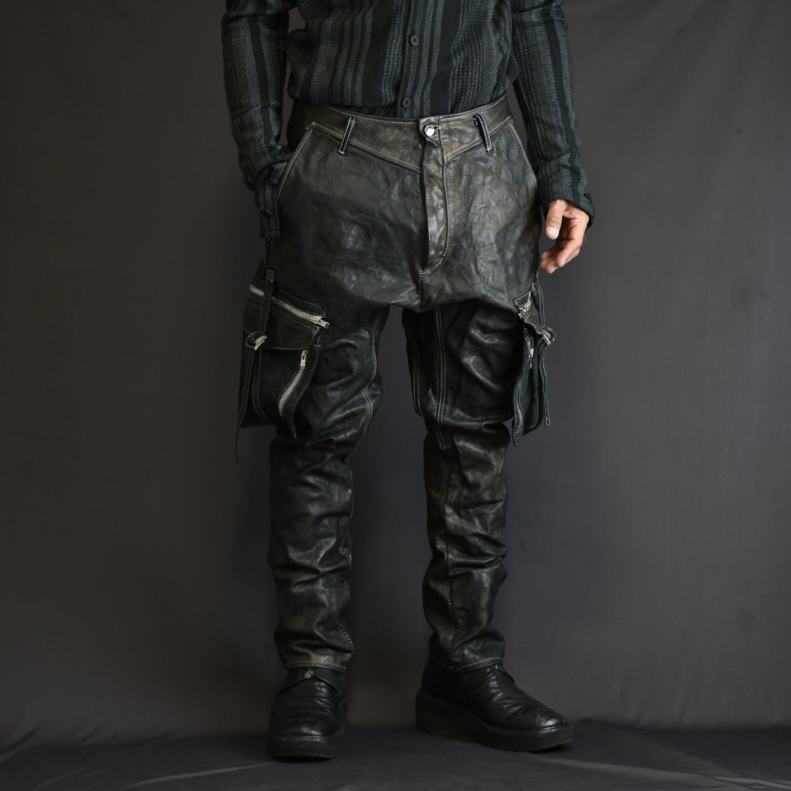 incarnation - BUFFALO LEATHER PANTS ARMYHALF LINED MP-1 (81N 