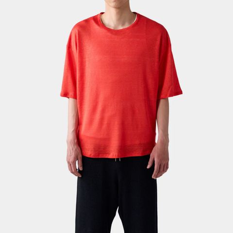 HF linen shirt SS （RED）｜リネン Tシャツ （レッド）｜HF-01