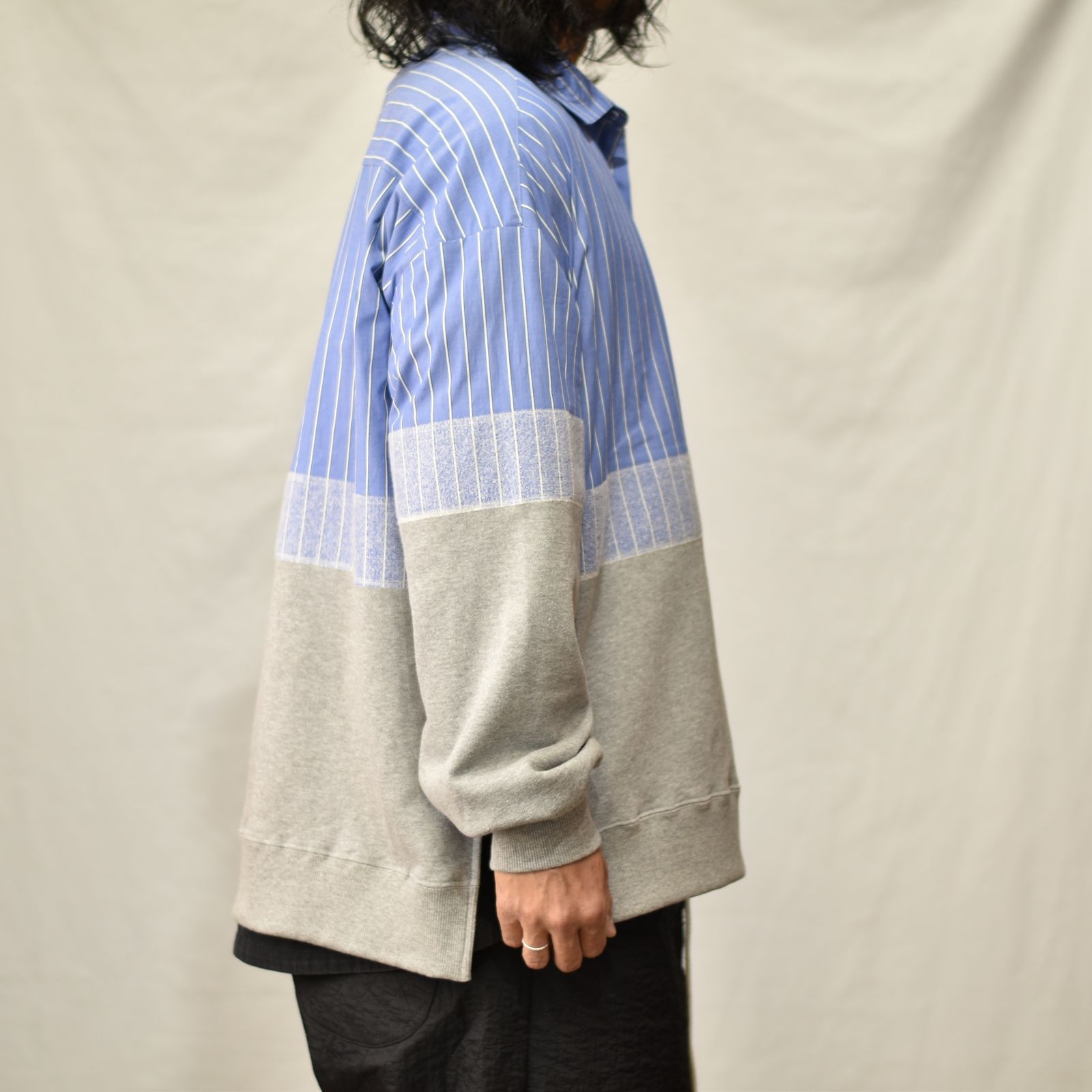 ニードルパンチ 切り替えシャツ / LB23SS-SH01-NDP (BLUE STRIPE×GRAY)