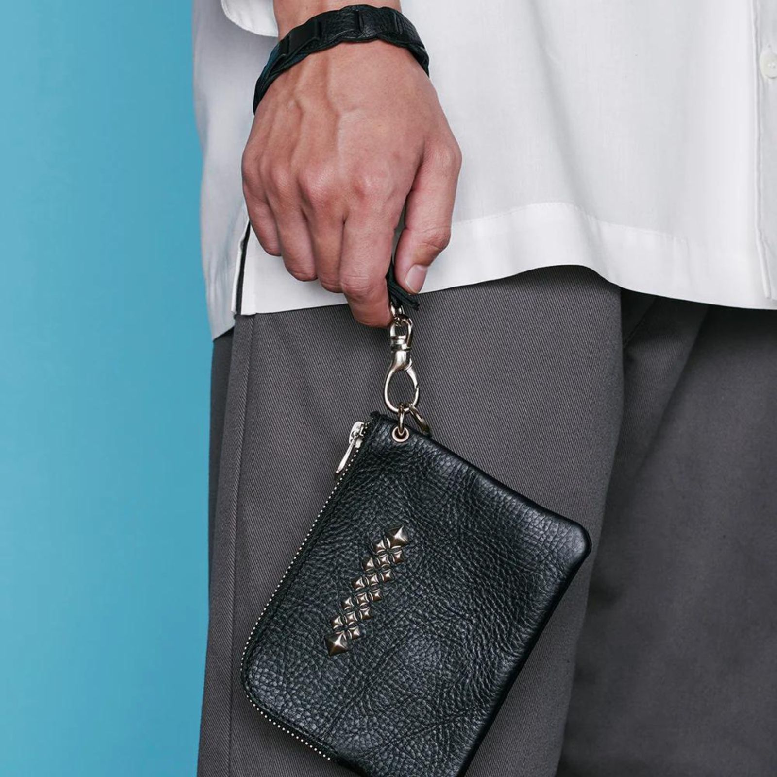 CHAIN LEATHER WRIST STRAP (BLACK) / チェーン レザー リストストラップ