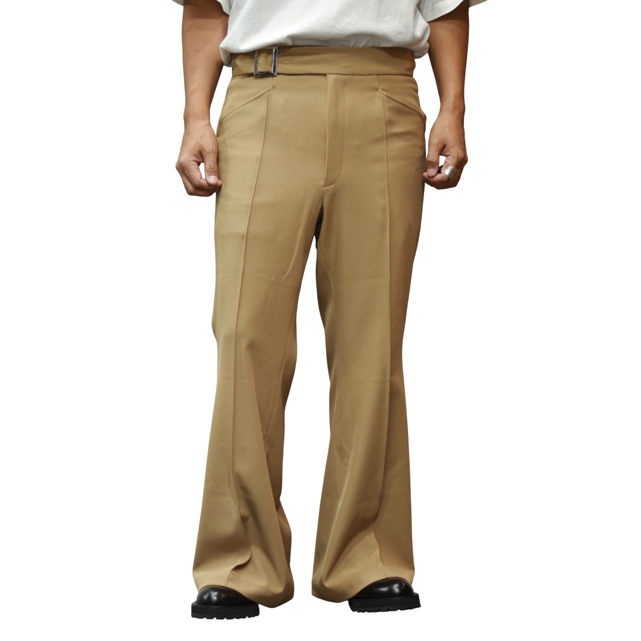 Viscose Twill Flare Trousers "BRASCO" (BEIGE) / フレアパンツ