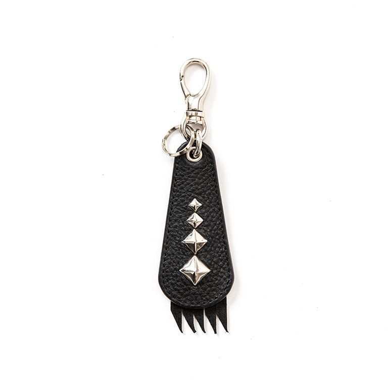 Studs & Embossing assort leather key ring -Type D- (Black) / スタッズレザー キーリング