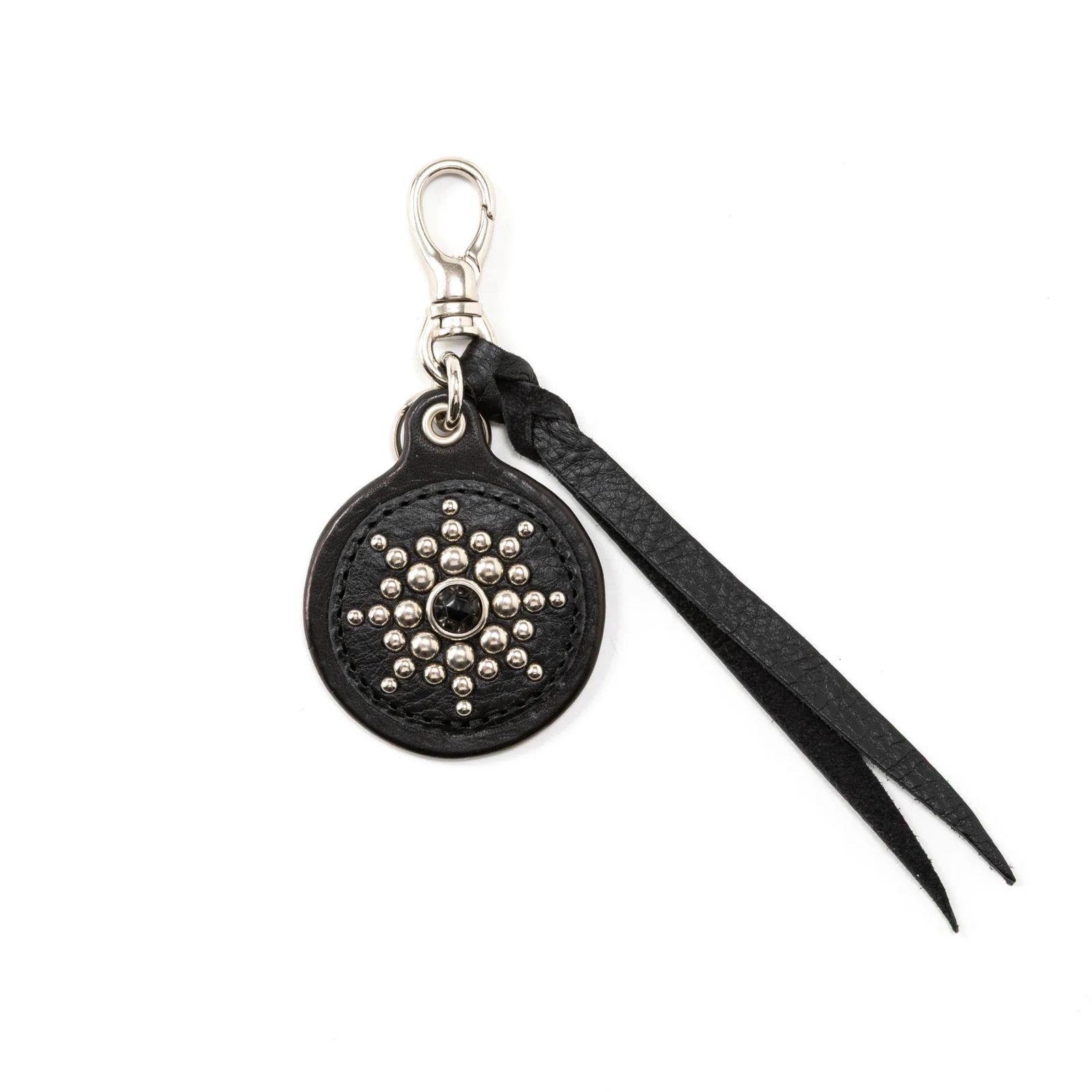COLOR STONE STUDS LEATHER KEY RING (BLACK)｜カラーストーン スタッズレザー キーリング キーホルダー｜CL-26SS019LE