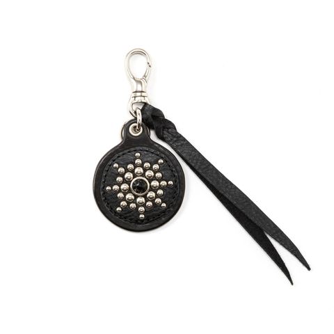 COLOR STONE STUDS LEATHER KEY RING (BLACK)｜カラーストーン スタッズレザー キーリング キーホルダー｜CL-26SS019LE