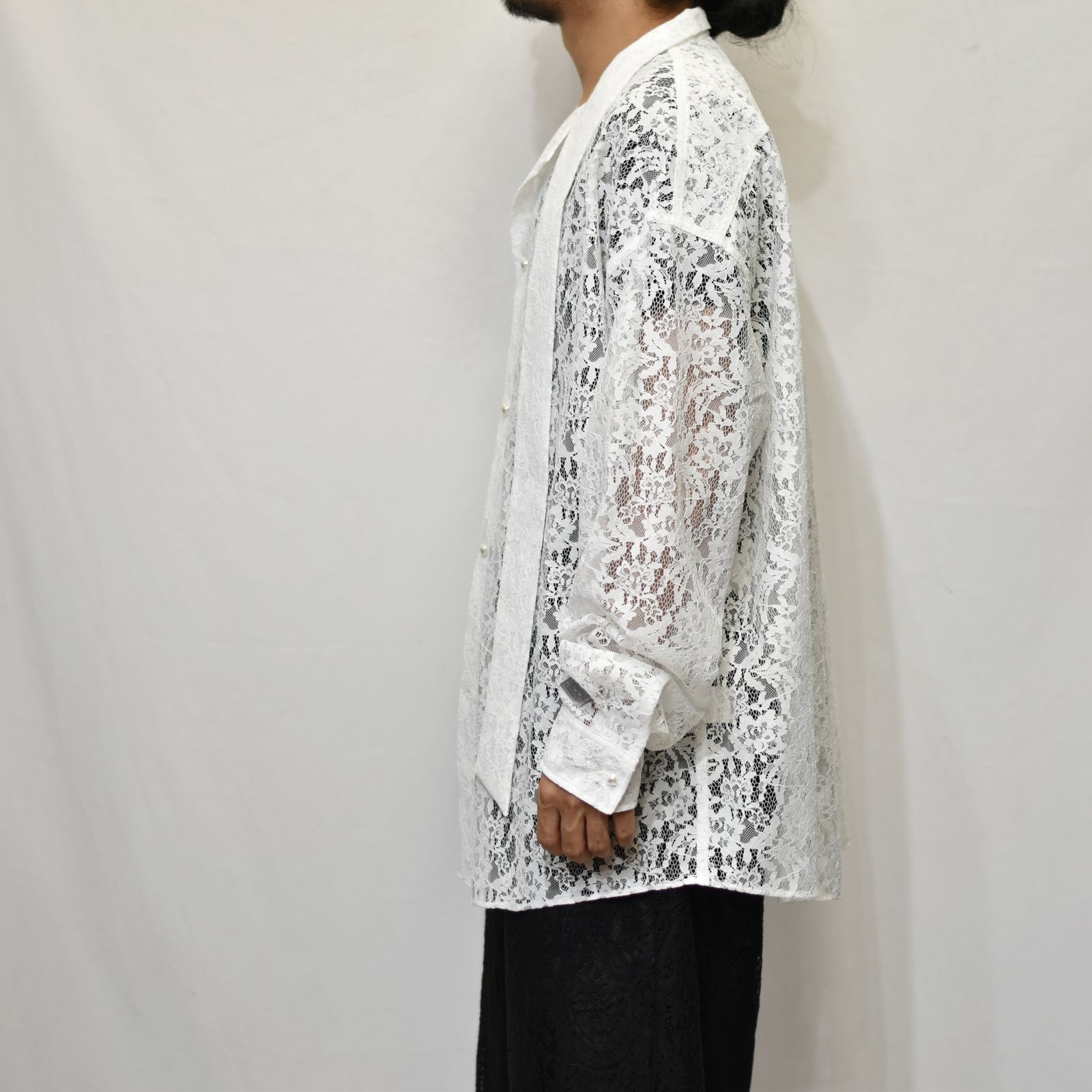 el conductorH - FLOWER LACE BOW TIE SHIRT (WHT) / フラワー レース