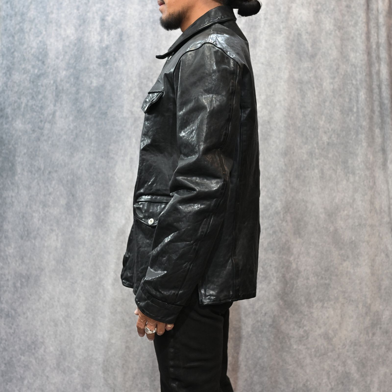 フレンチショルダー 製品染め カーコート （BLACK）｜1842-11