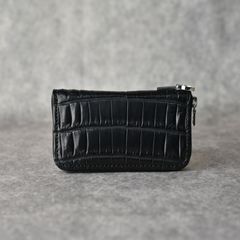オイルクロコ+イタリアンバケッタ ミニラウンド財布 （BLACK / ブラック） 383-05