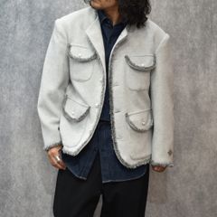 SHAGGY NO COLLAR 4BUTTONS JKT (GRAY)｜シャギー素材 ノーカラー 4ボタン ジャケット｜PD25AJ04