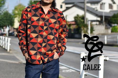 CALEE - Geometric pattern over silhouette L/S shirt (Red) / ジオ ...