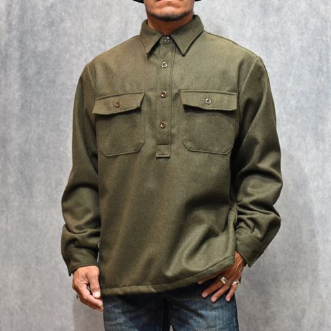 Wool Light Melton Pullover SH （KHA） / ウールメルトン プルオーバーシャツ （カーキ）｜2509-5003