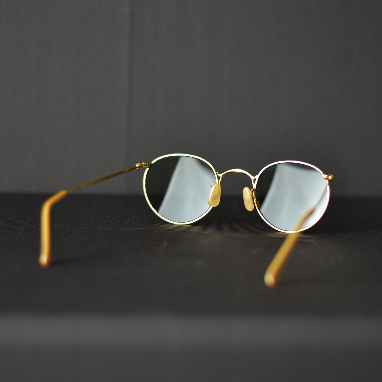 VINTAGE TYPE CIRCLE METAL GLASSES (GOLD / GREEN) / ヴィンテージタイプ サークルメタル サングラス