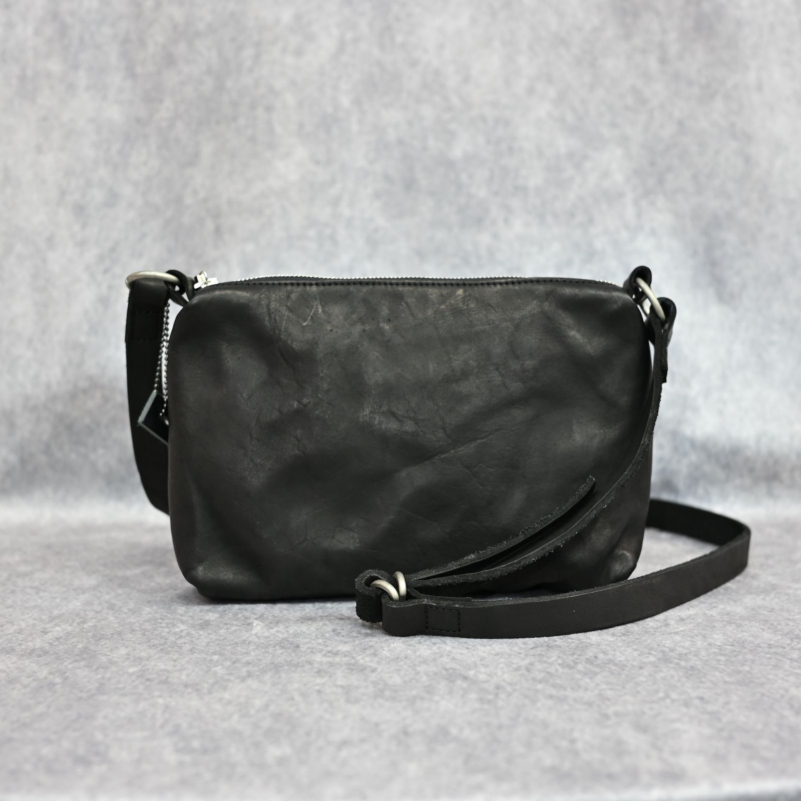 ジャパンダブルショルダー フルタンニン製品染め ショルダーバッグ （BLACK） / 92-29