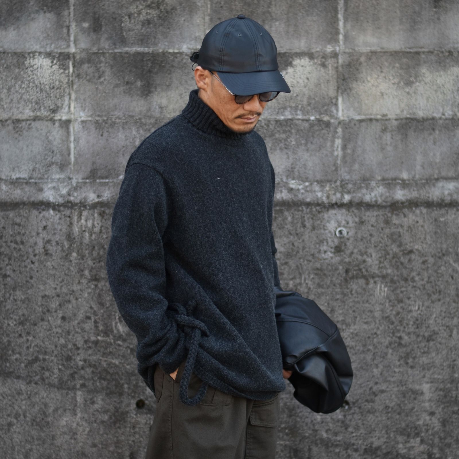 yohji yamamoto - SIDE STRING DETAIL TURTLENECK （GRAY