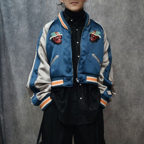 CROPPED YAMA KING EMBROIDERED SOUVENIR JKT (BLUE)｜閻魔大王 スーベニアジャケット・スカジャン ショート丈・短丈｜PD25AW02