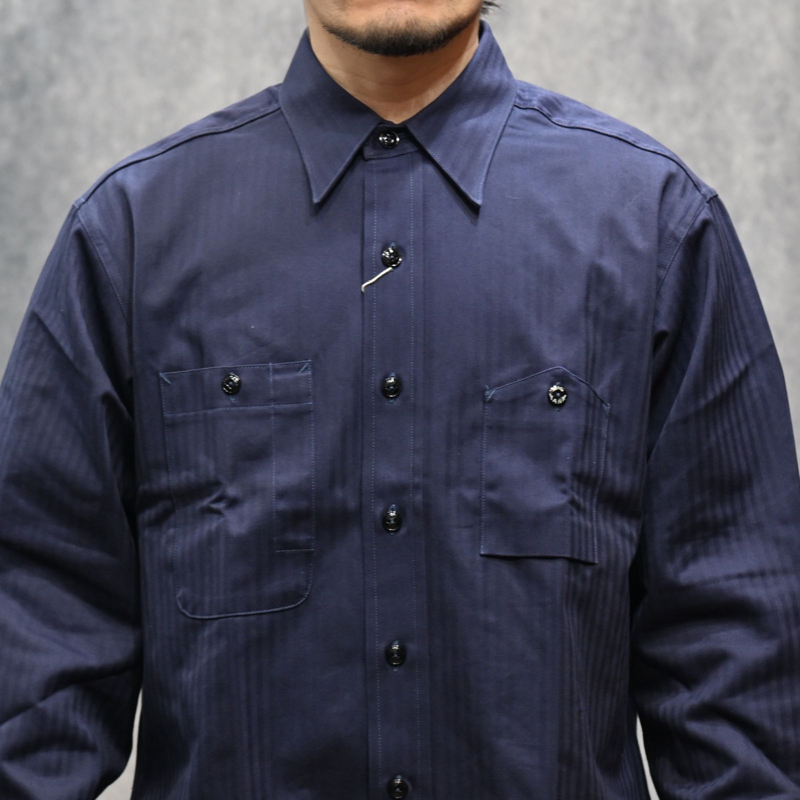 Y1944 HBT SHIRT （NAVY）｜ヘリンボーンシャツ （ネイビー）