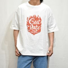 CUTRATE FLAME FLOCKY LOGO DROPSHOULDER S/S -T-SHIRT (WHITE)