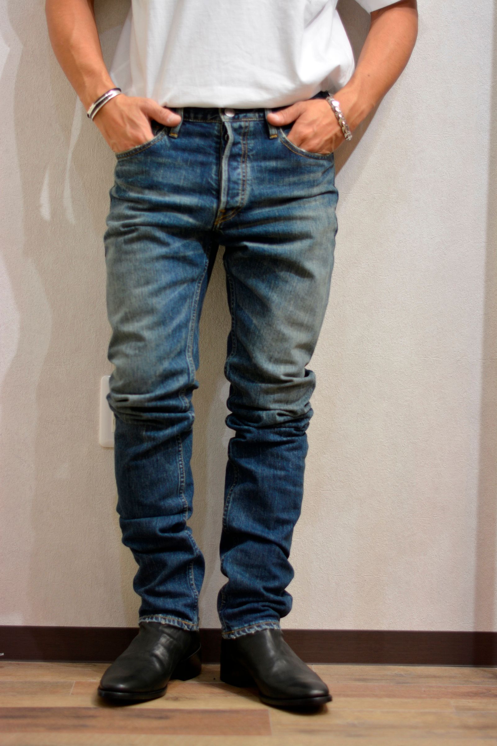 マインデニム Standerd Slim 5pocket M ブラックデニムウエスト42cmx2