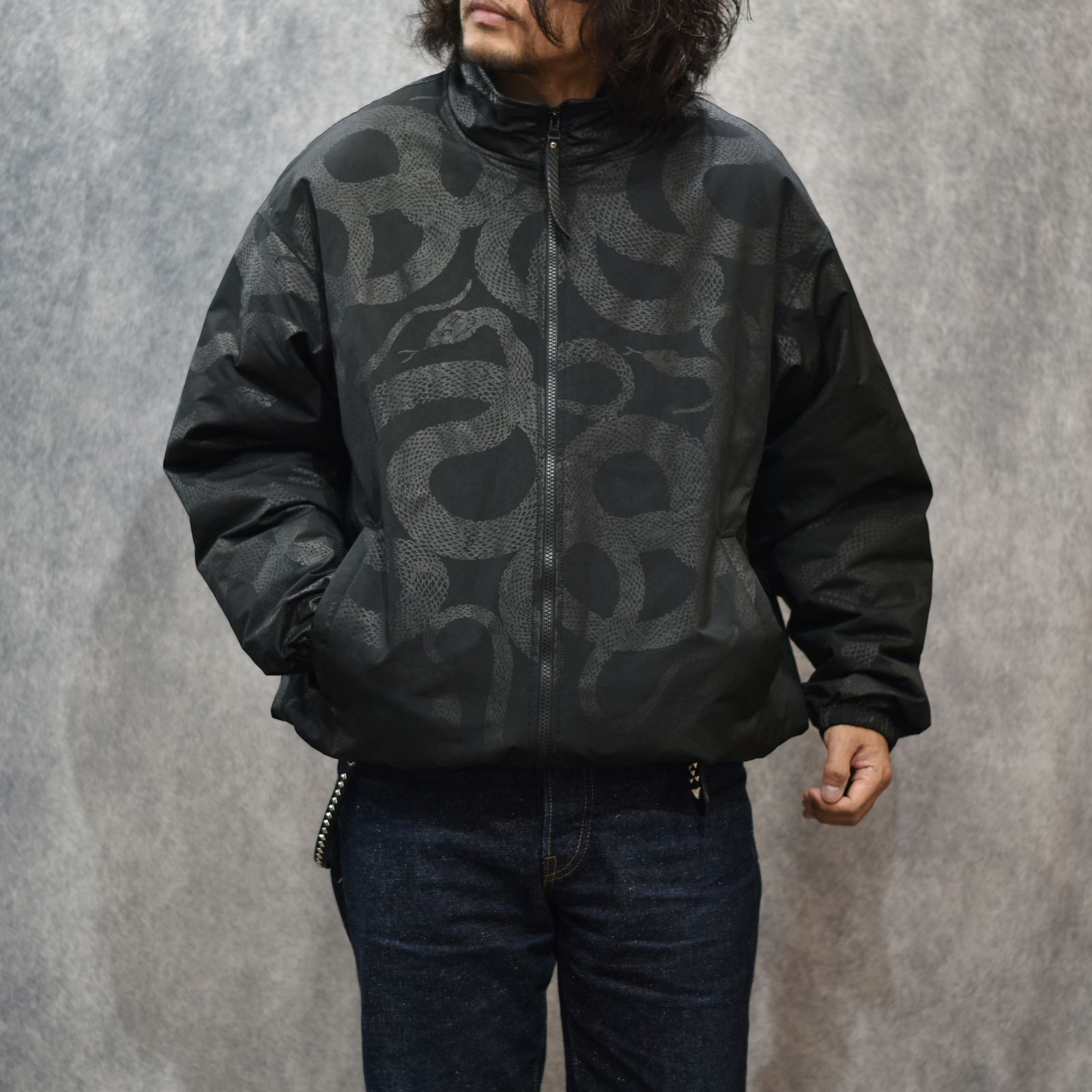 CALEE - P/N TRACK TYPE JACKET ＜SNAKE PATTERN＞ (BLACK)｜トラック