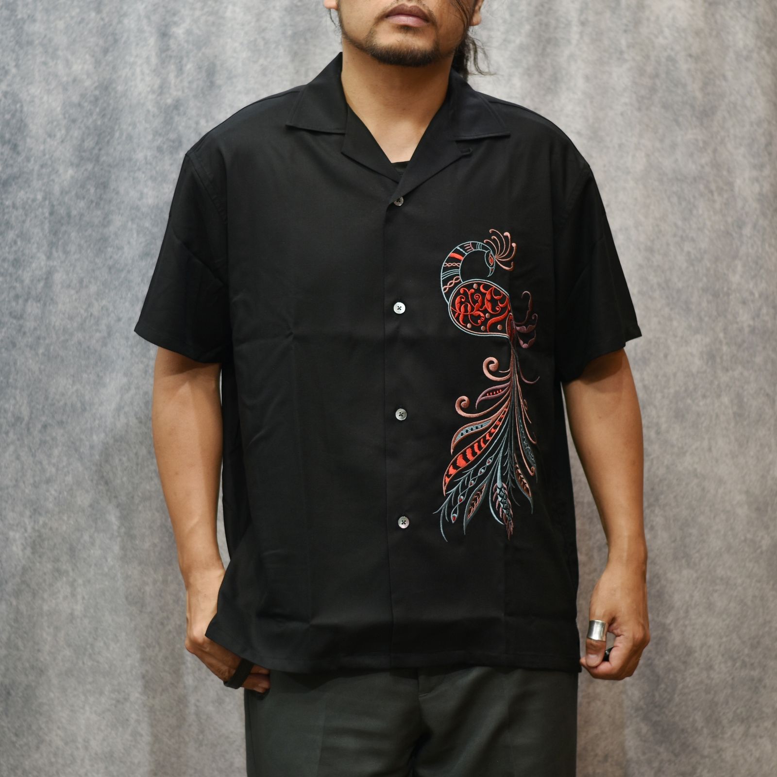 yohji yamamoto 刺し子プリント・レーヨン・シャツコート