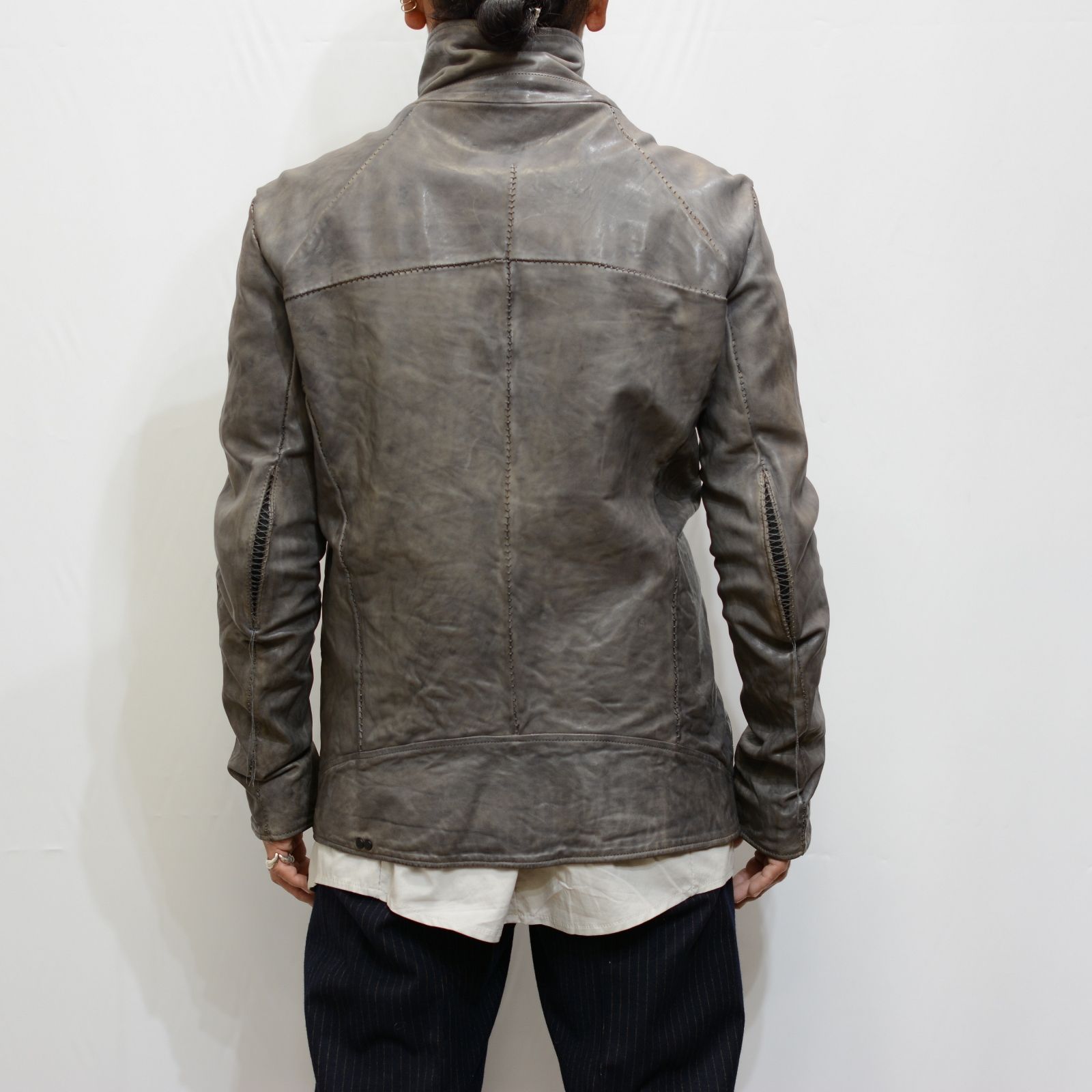 HORSE LEATHER DOUBLE BREAST MOTO DARTS SHOULDER BLOUSON LINED JB-3