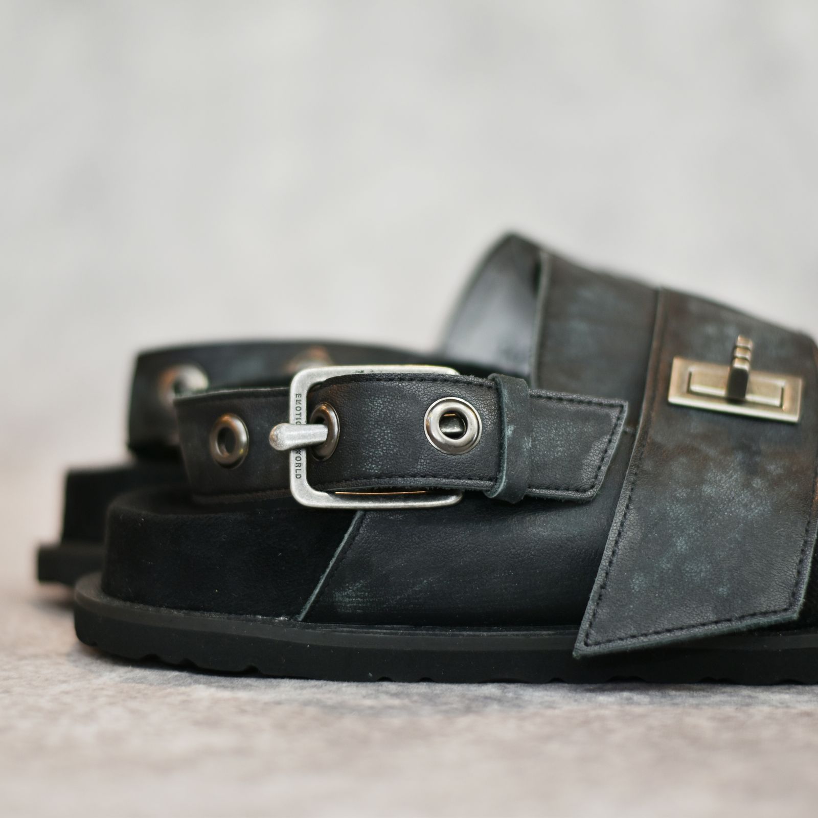 Punk Sandals (BLACK) | レザー 切り替え サンダル