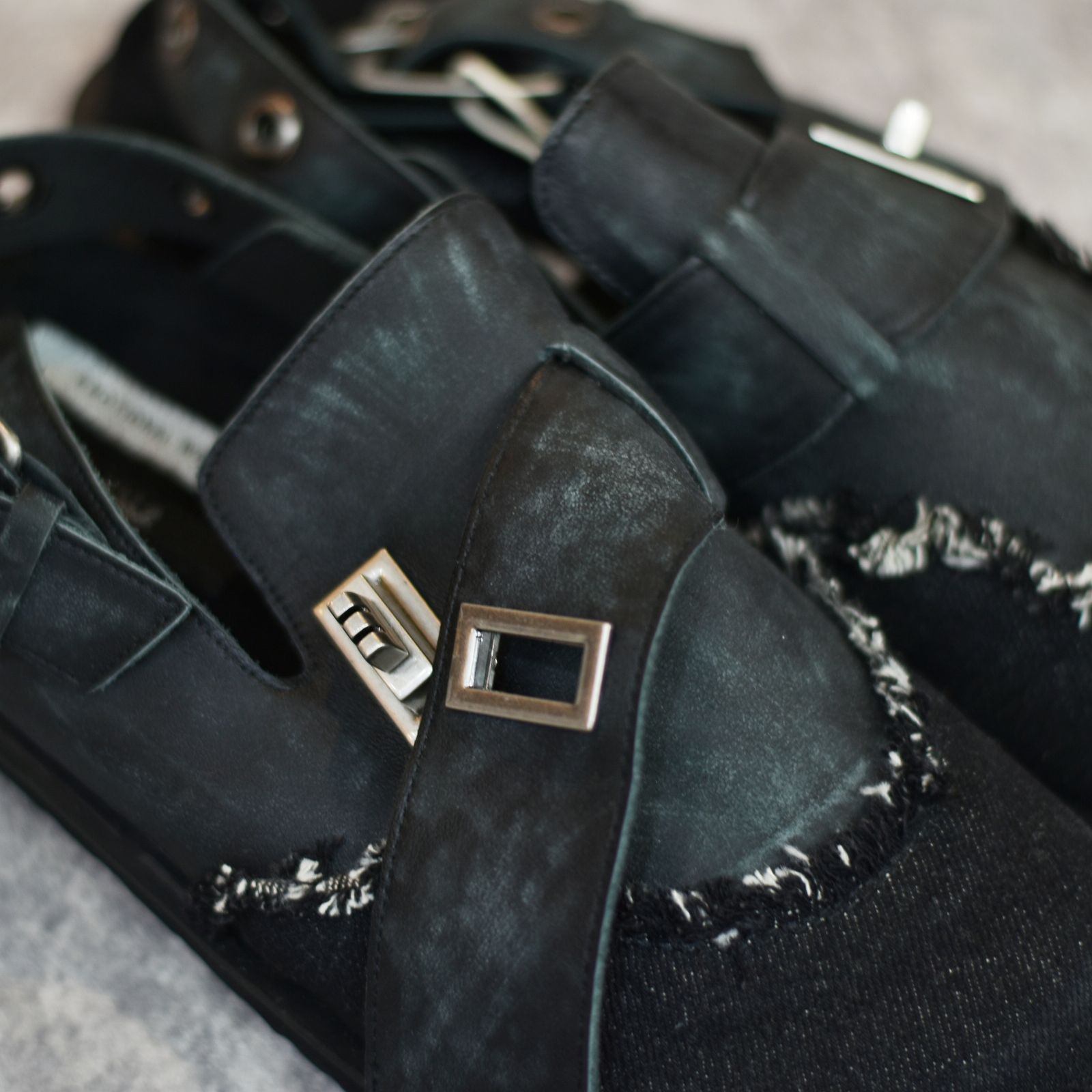 Punk Sandals (BLACK) | レザー 切り替え サンダル