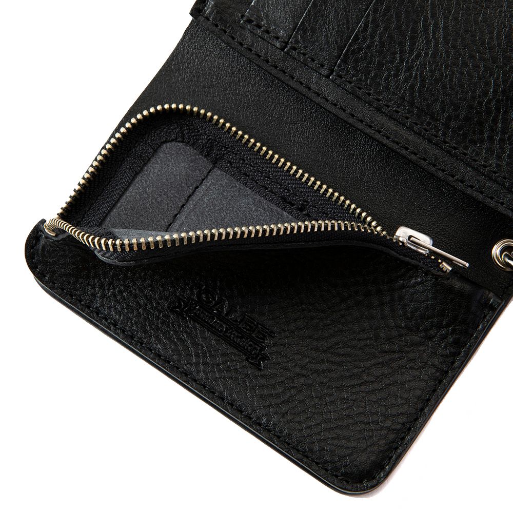 CALEE - Silver star concho flap leather half wallet (Black