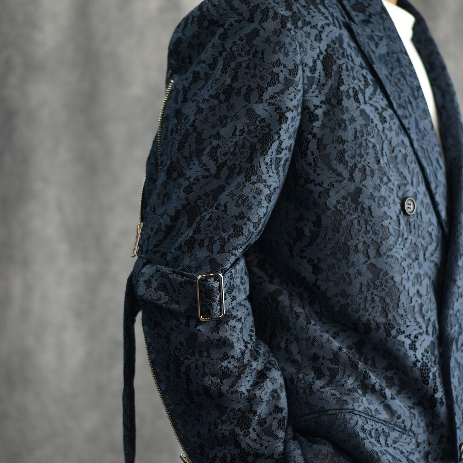 FLOWER LACE BONDAGE DOUBLE BREASTED JKT (BLUE)