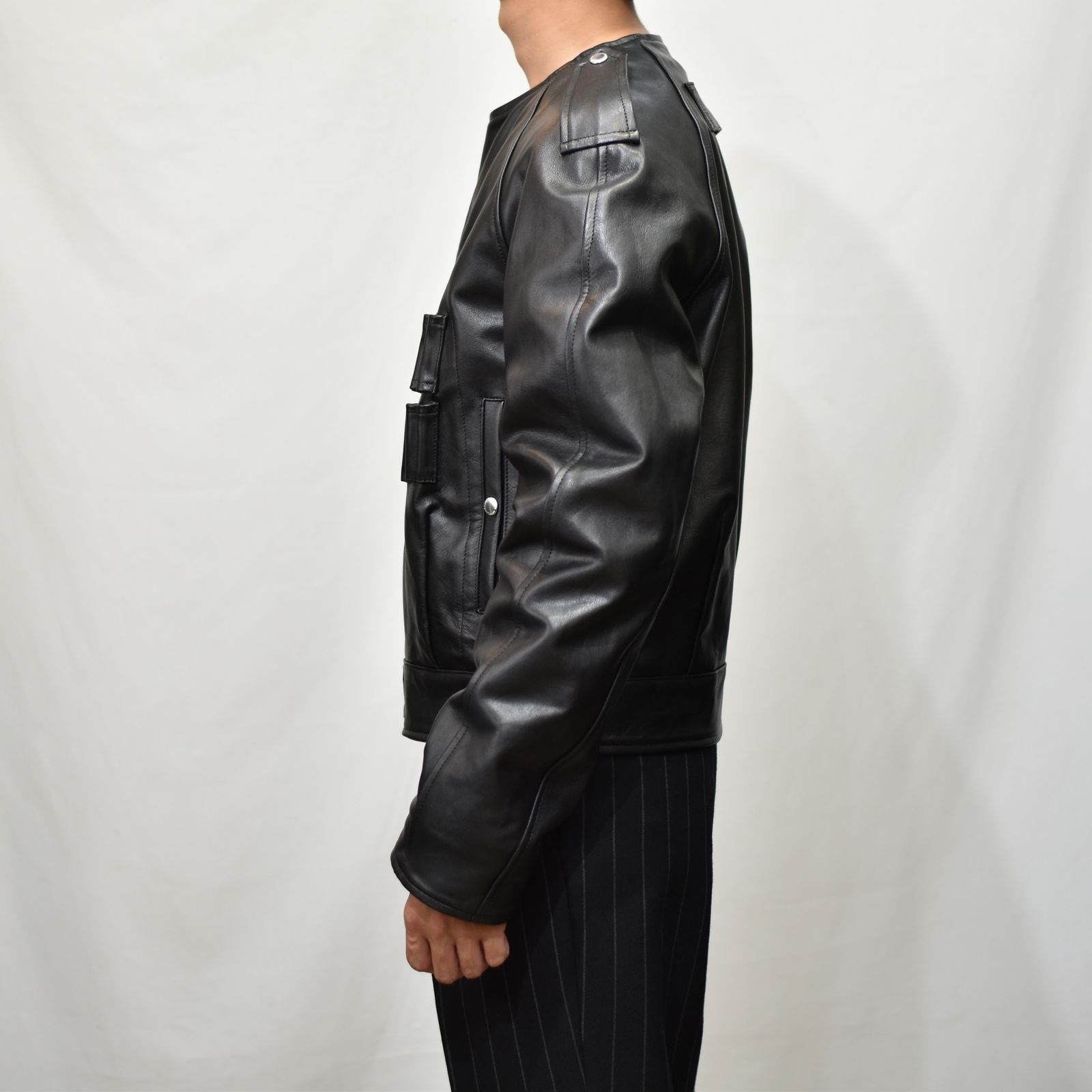 JOHNLAWRENCESULLIVAN - Leather Flight Jacket （BLACK） ノーカラー 