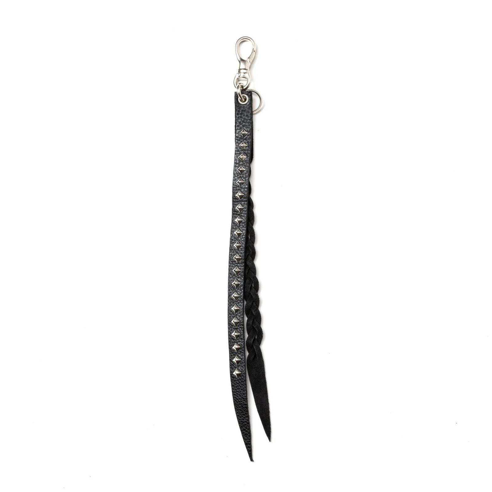 STUDS & KNITTING LEATHER LONG KEY RING ＜TYPE B＞ (BLACK) / スタッズレザー 編み込みレザー ロングタイプ キーリング キーホルダー