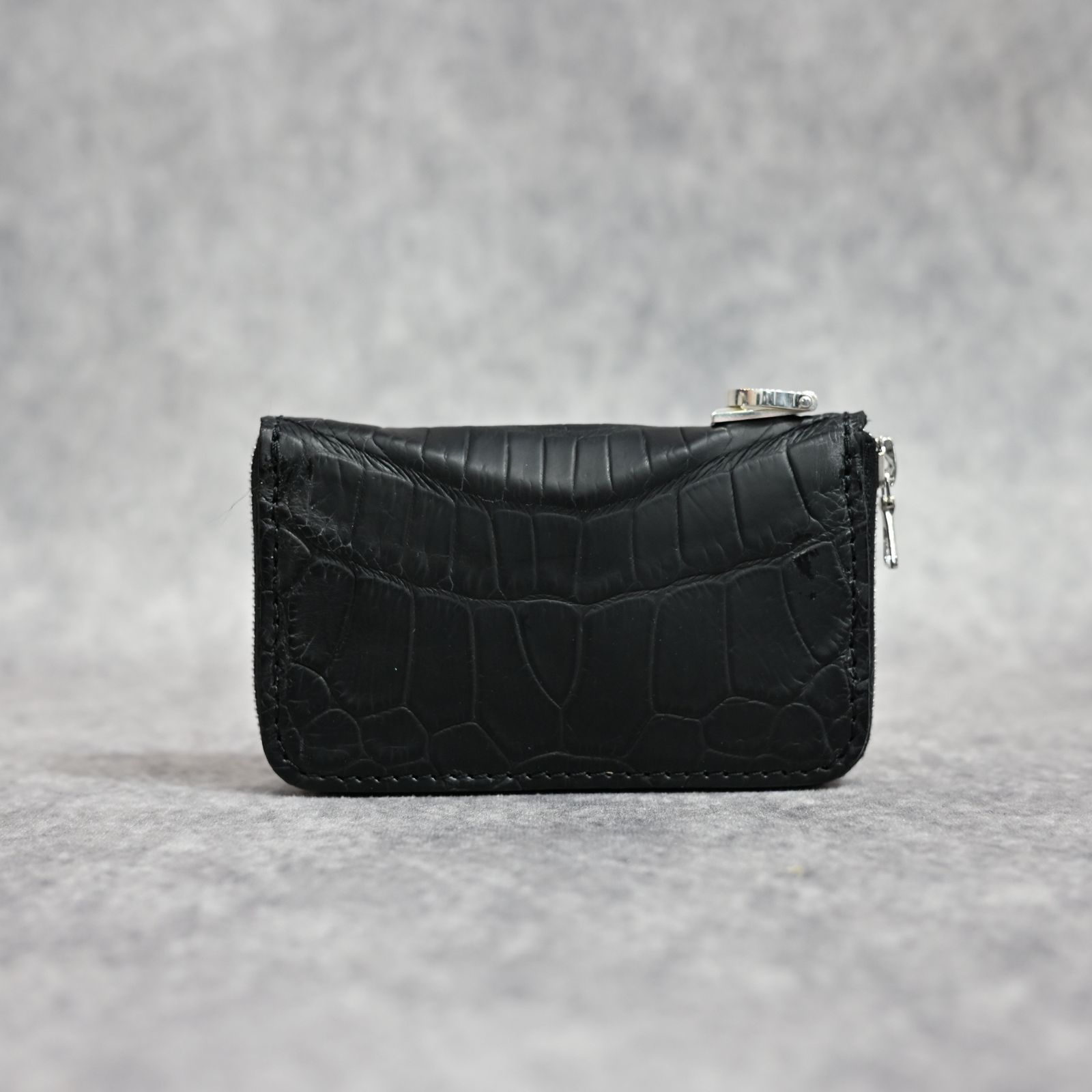 オイルクロコ+イタリアンバケッタ ミニラウンド財布 （BLACK / ブラック） 383-05