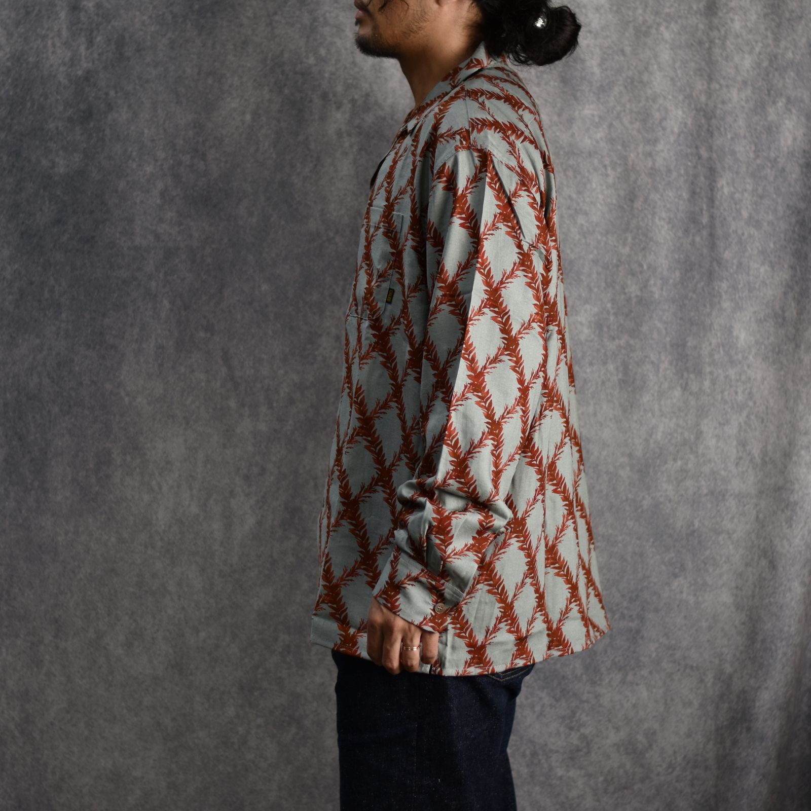 PLAID OPEN COLLAR L/S SH (Lt.GREEN) / オープンカラーシャツ