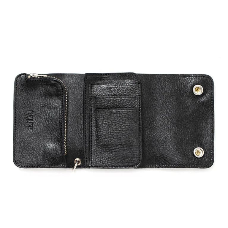 CALEE - STUDS LEATHER FLAP HALF WALLET (BLACK) / スタッズレザー