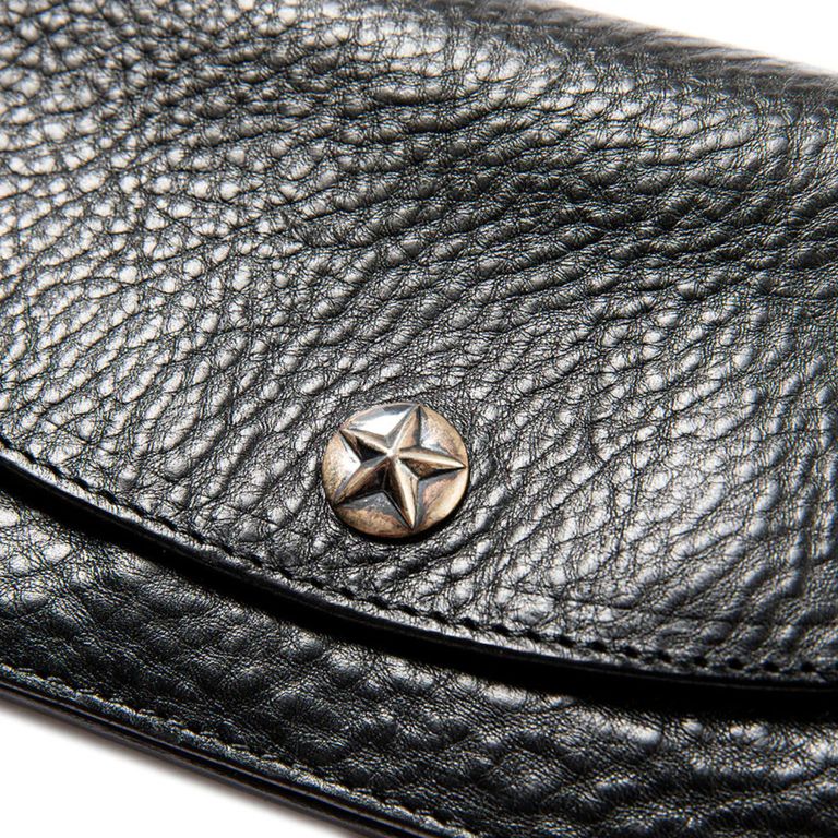 CALEE - SILVER STAR CONCHO FLAP LEATHER HALF WALLET (BLACK