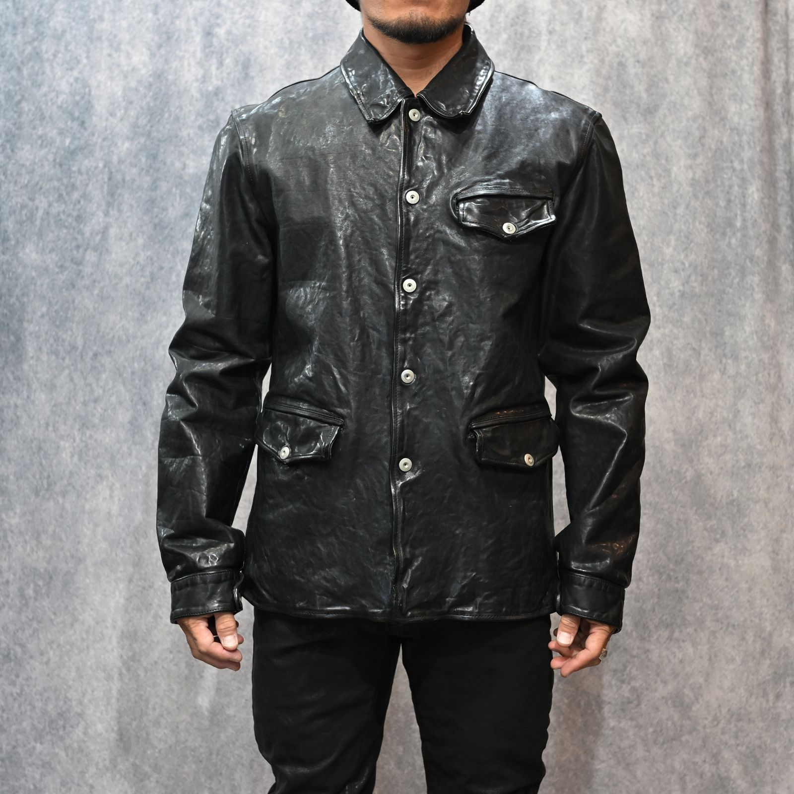 フレンチショルダー 製品染め カーコート （BLACK）｜1842-11