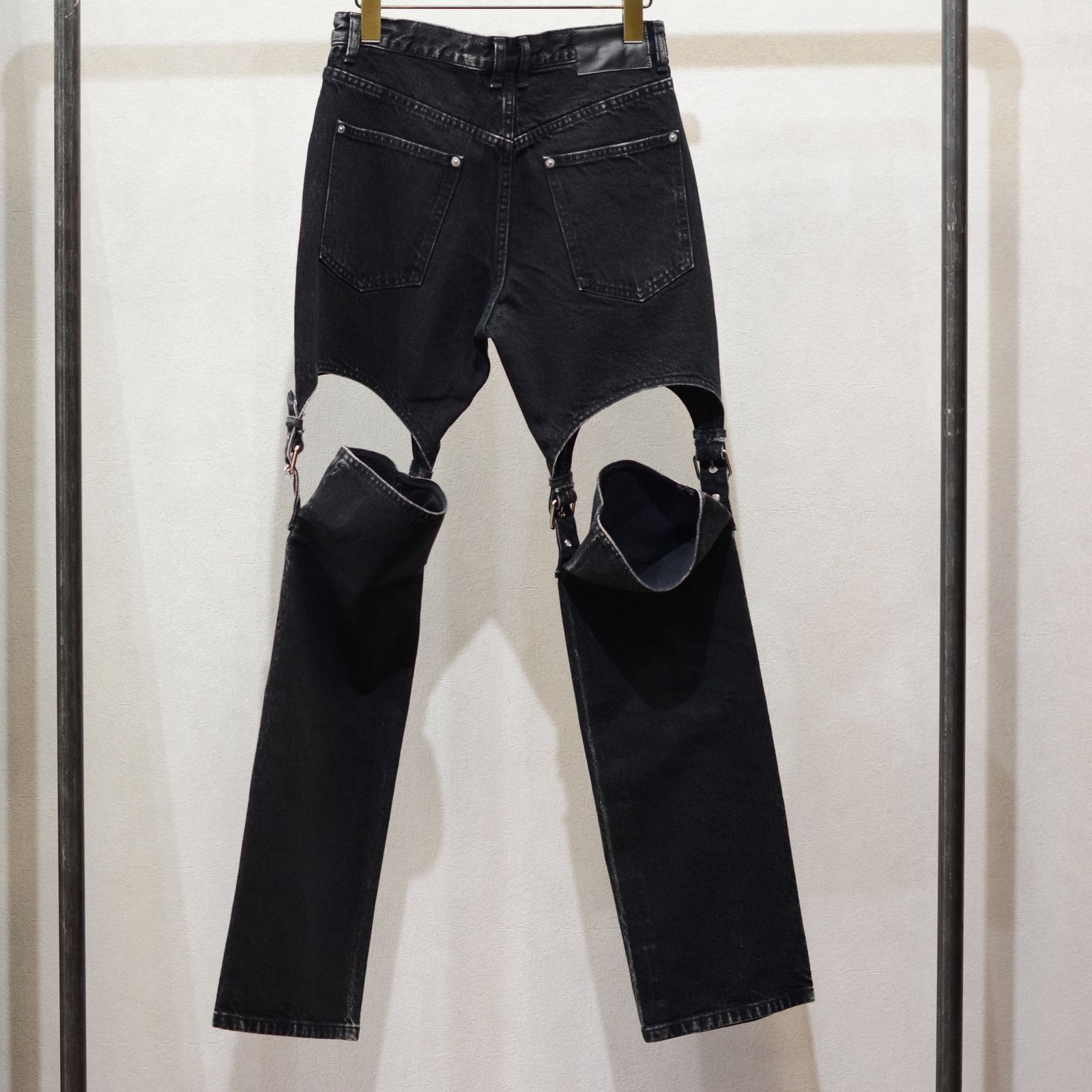 Washed denim detachable pants”