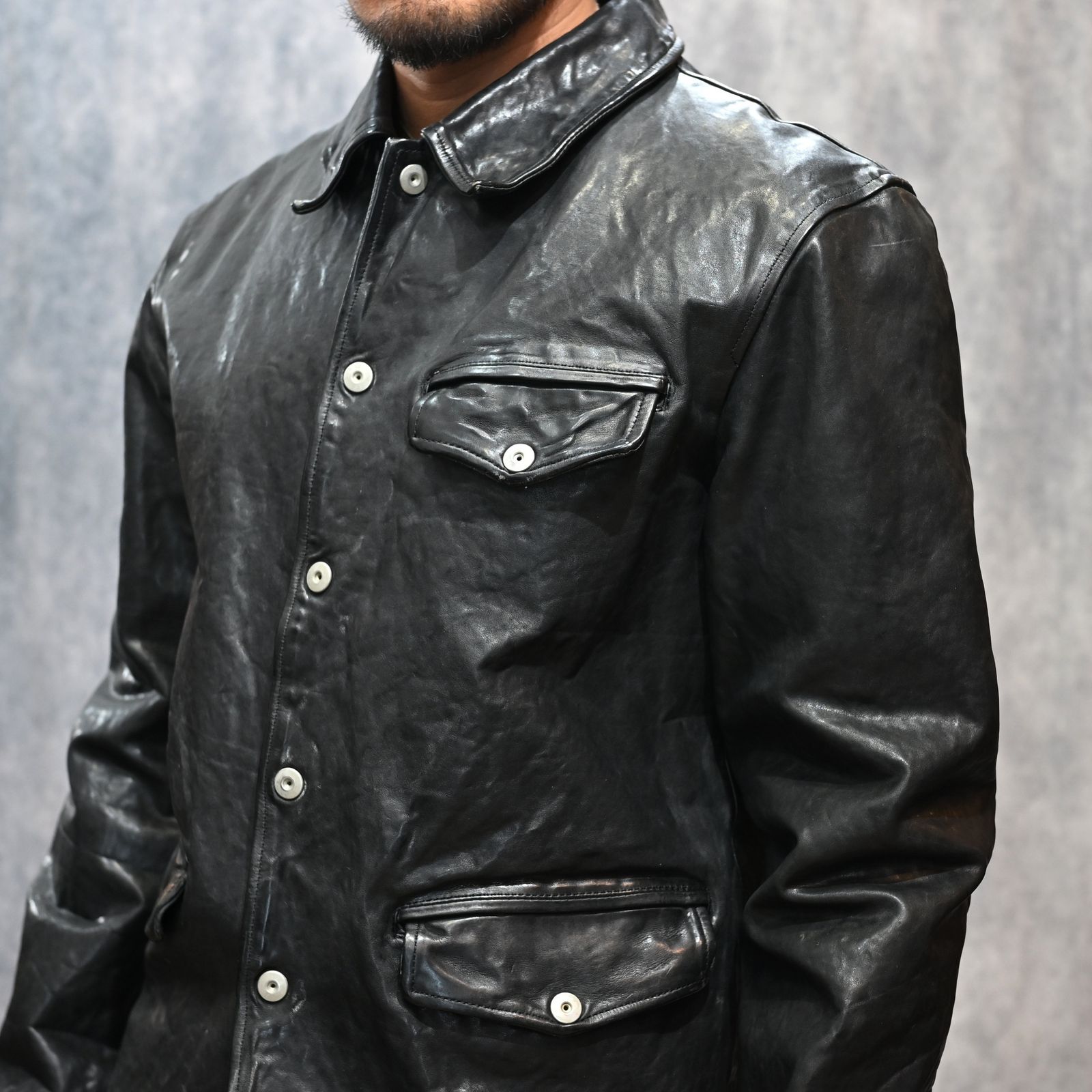 フレンチショルダー 製品染め カーコート （BLACK）｜1842-11