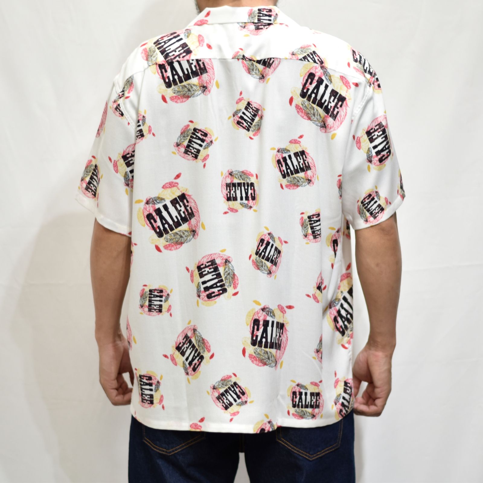 ALLOVER FEATHER PATTERN AMUNZEN CLOTH S/S SHIRT (WHITE)