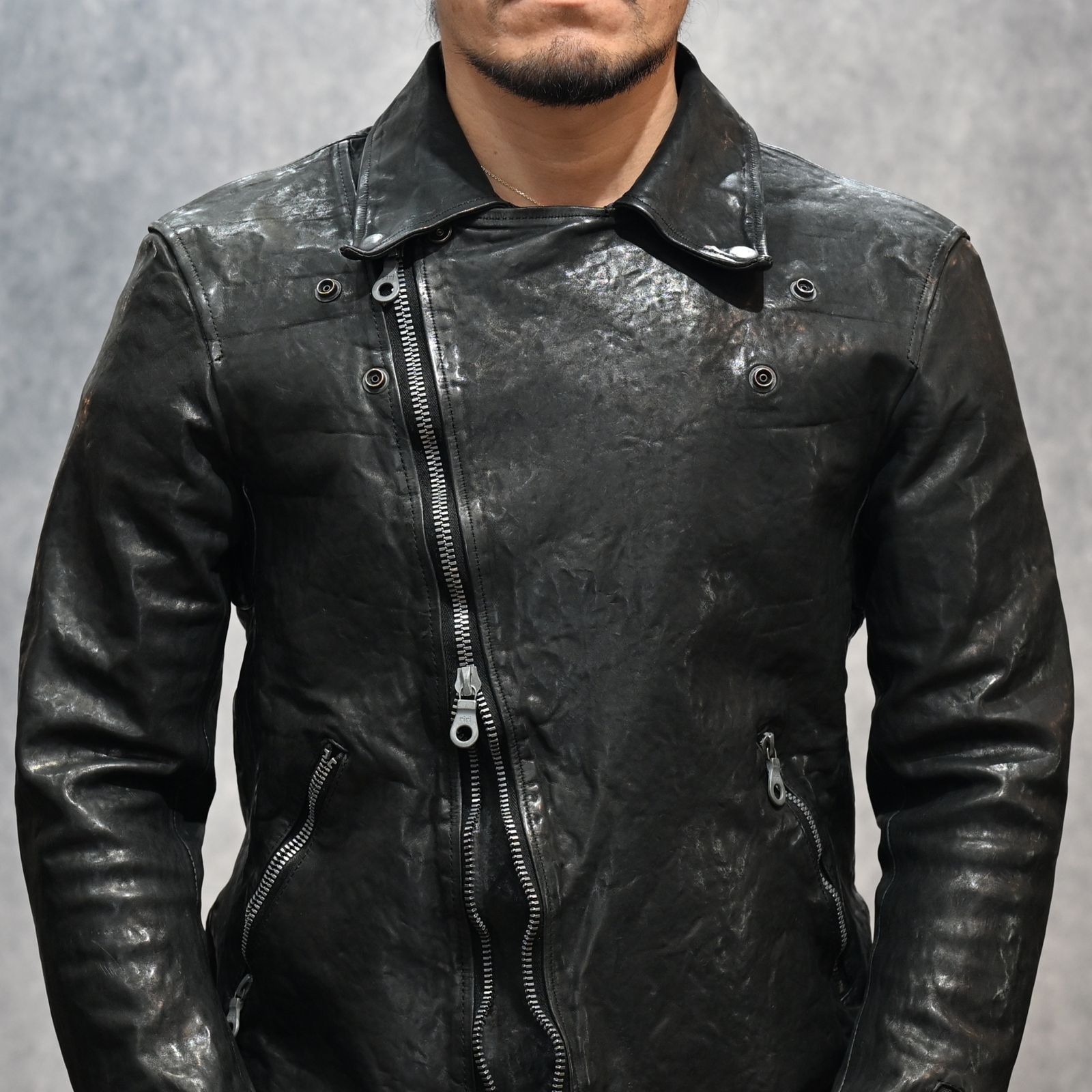 イタリーショルダー製品染め ダブルライダース （BLACK）｜1254-02