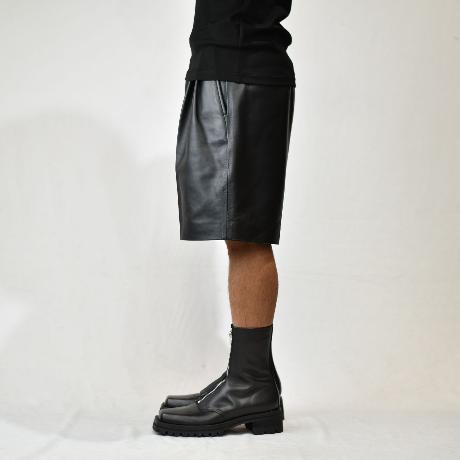 Leather tuck shorts