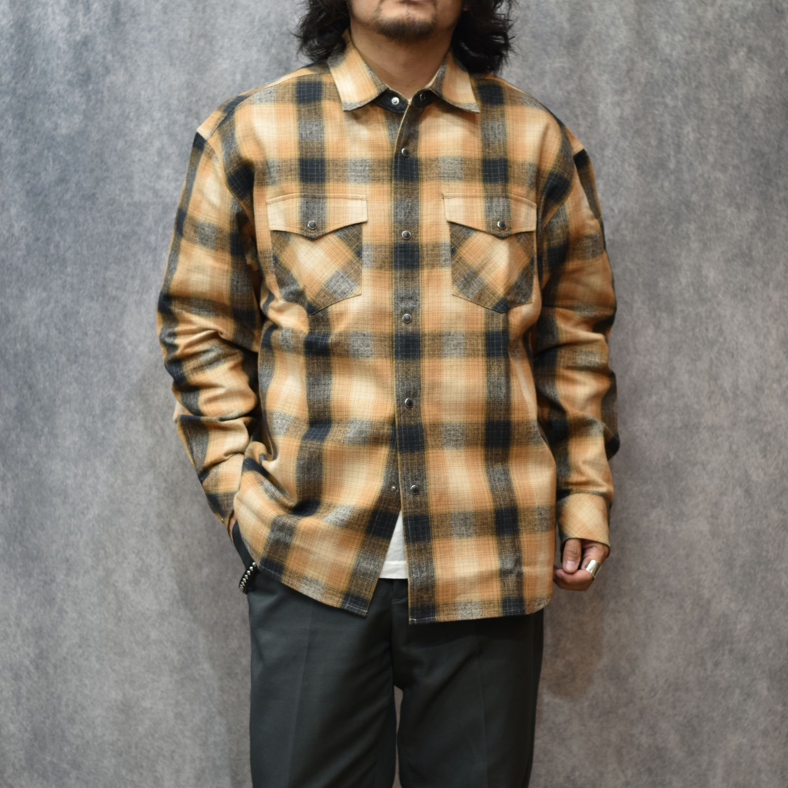 OMBRE CHECK WESTERN L/S SH (ORANGE)｜オンブレーチェックウエスタン 長袖シャツ｜CL-25AW031