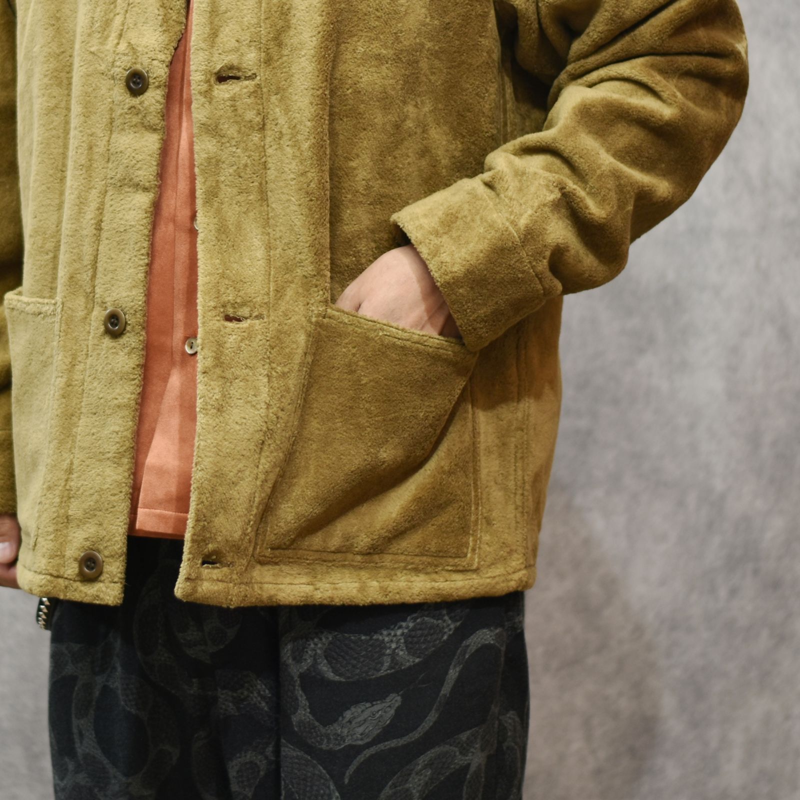 CT FLEECE BOA NO COLLAR JACKET (CAMEL)｜コットンフリース ボア ノーカラージャケット｜CL-25AW017