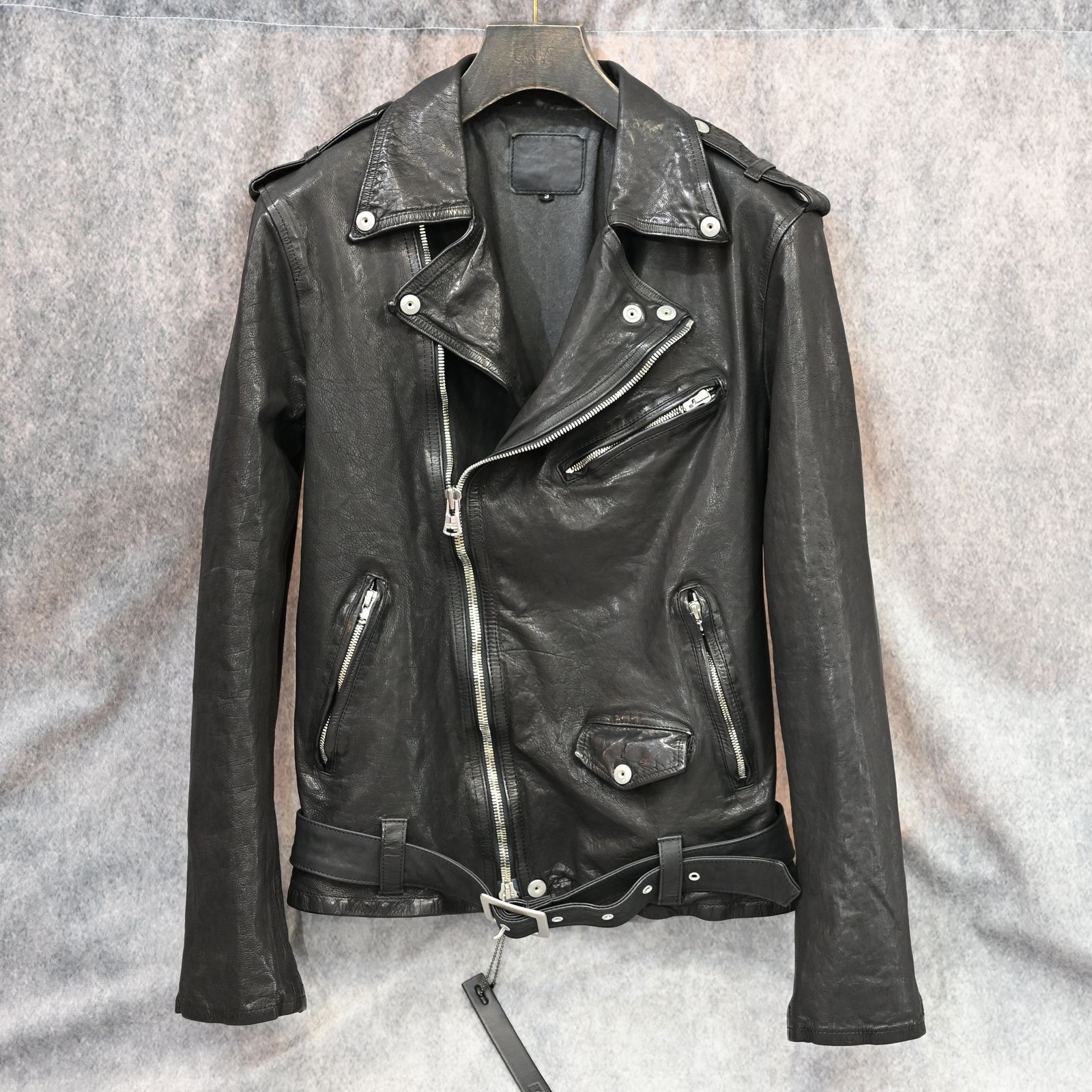 ジャパンカーフ タンニン鞣し 製品洗い ダブルライダース （BLACK） 1927-07