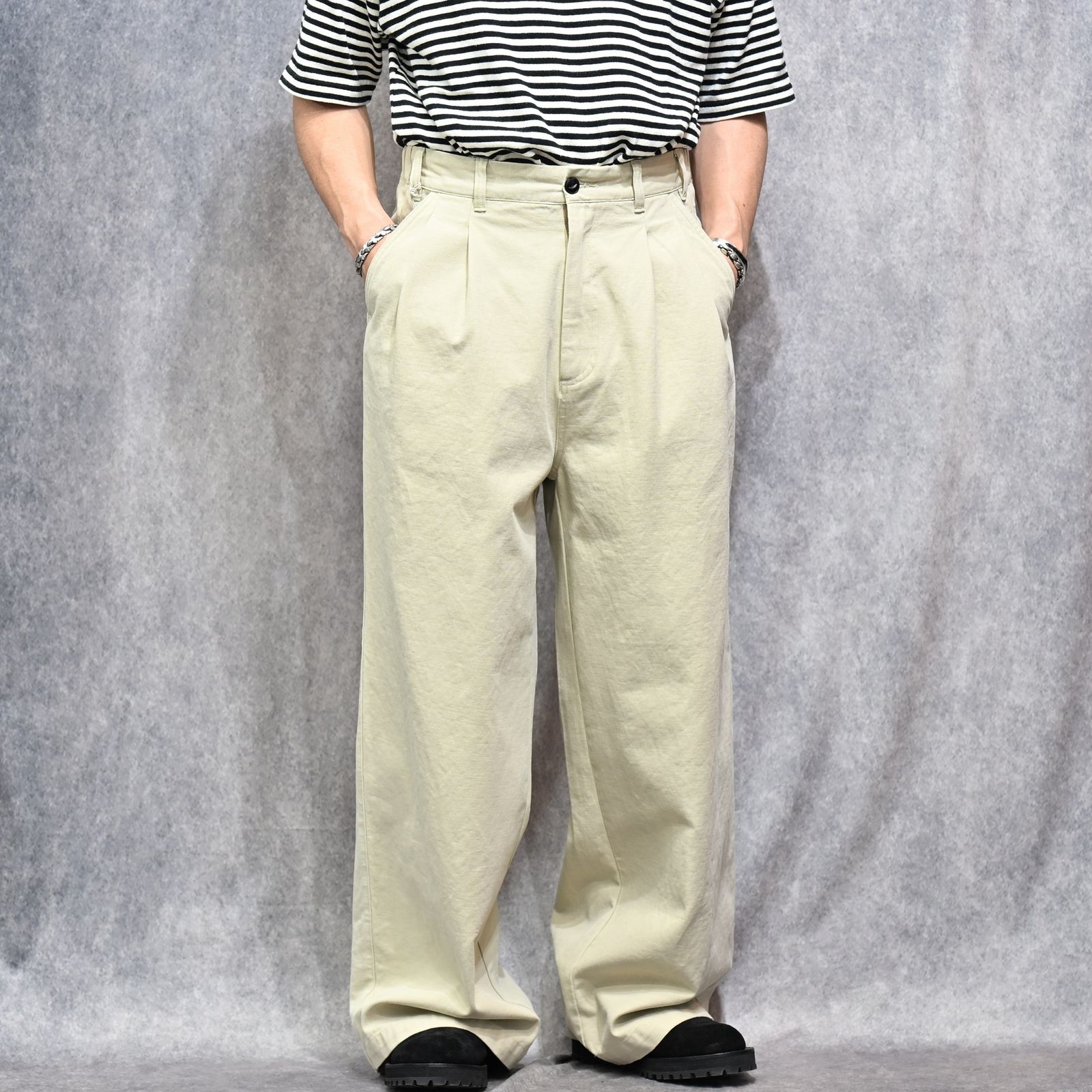 CHINO WIDE TROUSERS （BEIGE） / チノパンツ ワイドトラウザー （ベージュ） 2026SS-PT2-YT