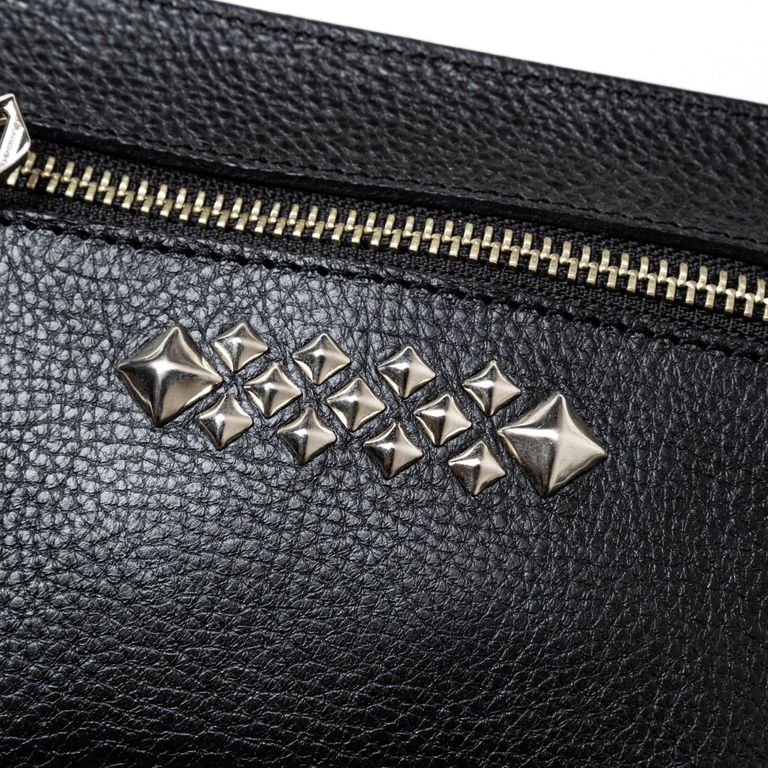 小物 calee CALEE - STUDS LEATHER ZIP POUCH (BLACK) / スタッズ レザー